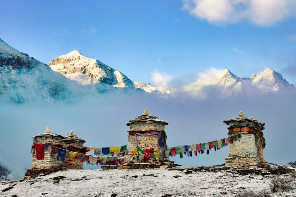 Buddhist stupas in Jomolhari base trekking, Paro Bhutan