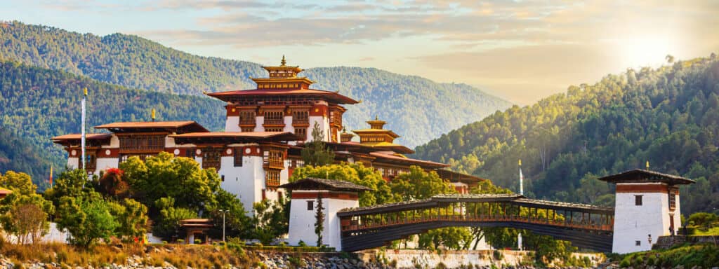 Punakha Dzong at the Mo Chhu river in Bhutan