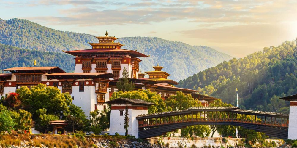 Punakha Dzong at the Mo Chhu river in Bhutan